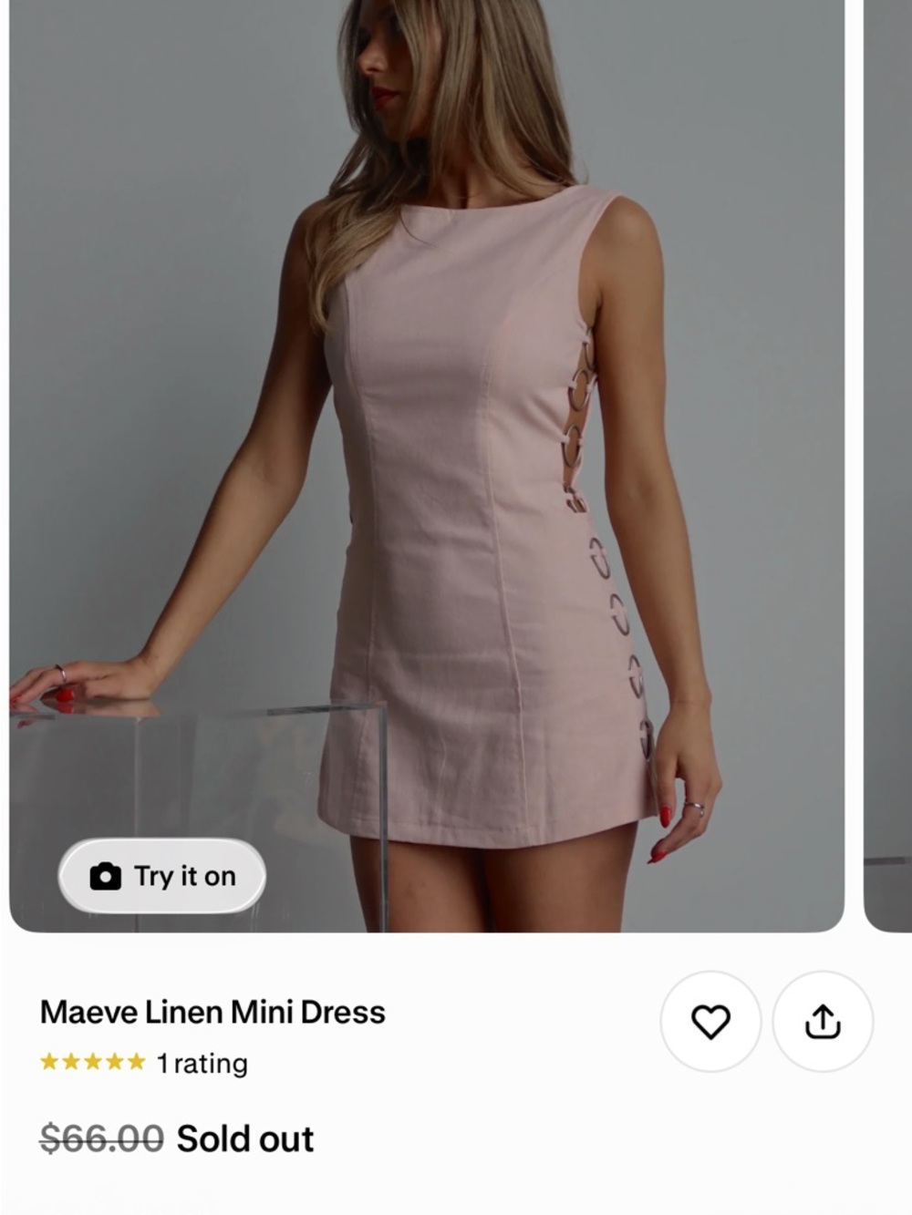 Maeve Blush Pink Linen Mini Dress with Side Ring Cutouts
